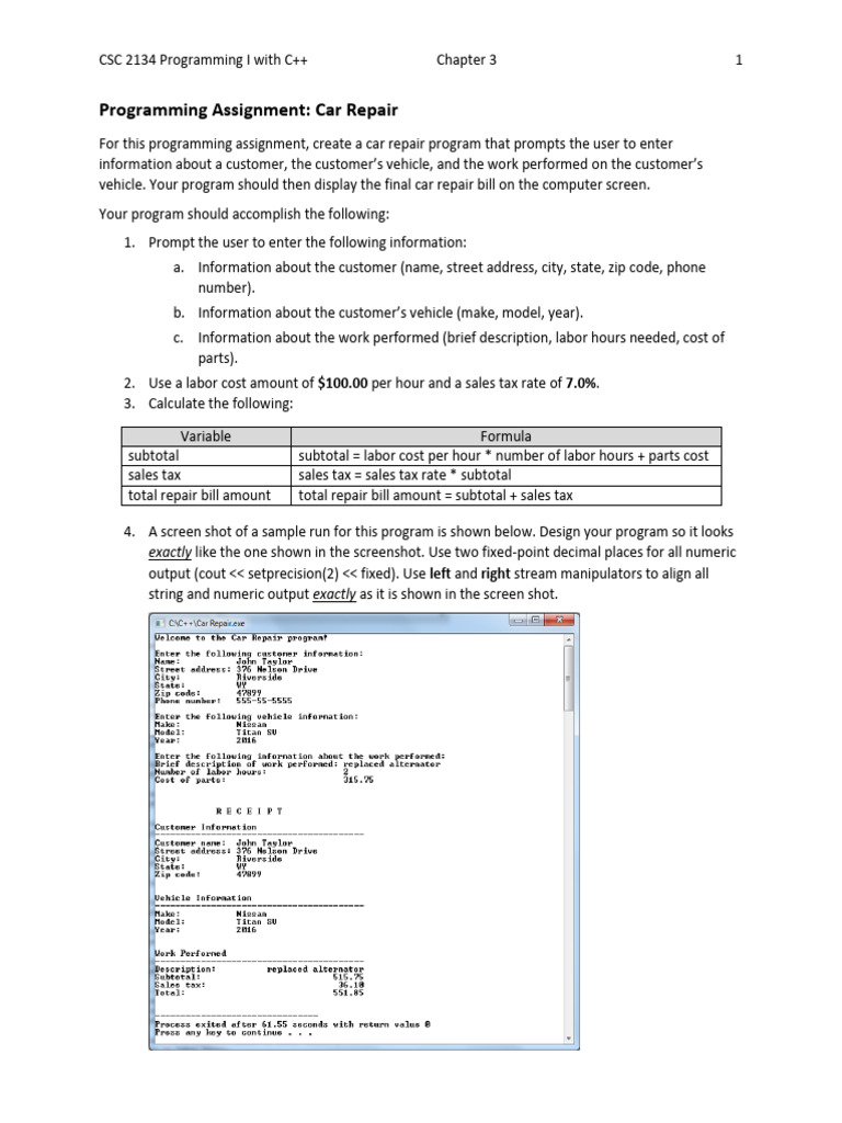 Car Repair | PDF | Computer Program | Programming