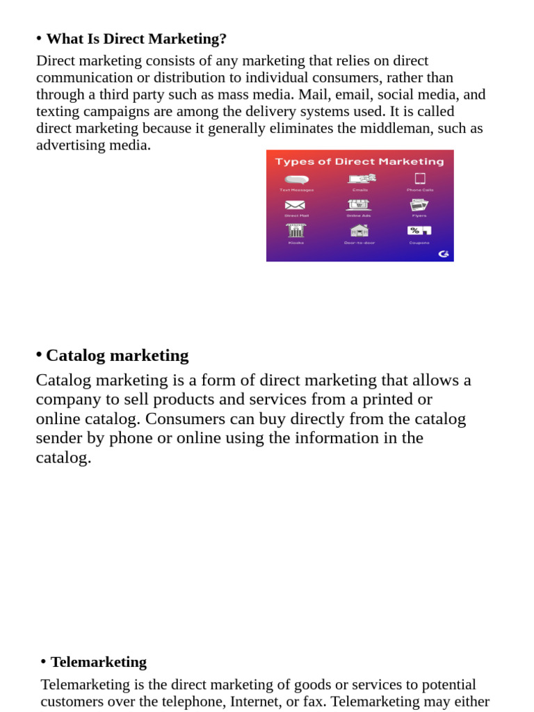Direct, Catalog, Telemarketing, E-Marketing, M-Commerce ND Personal ...