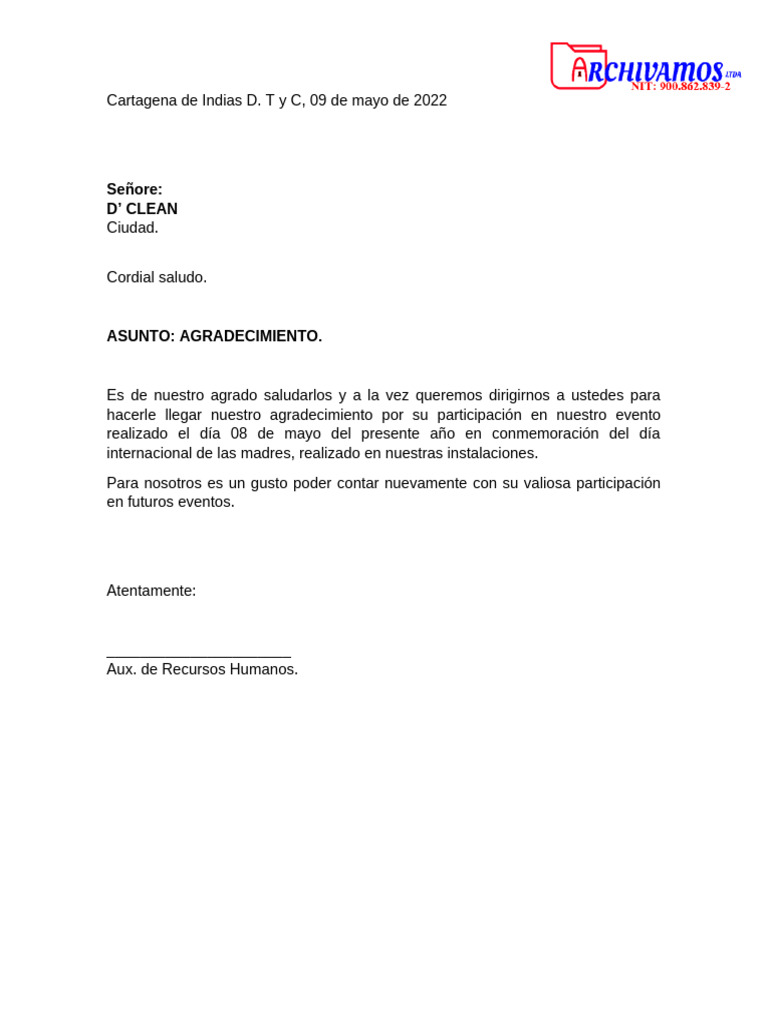 Carta de Agradecimiento | PDF | Ciencias sociales