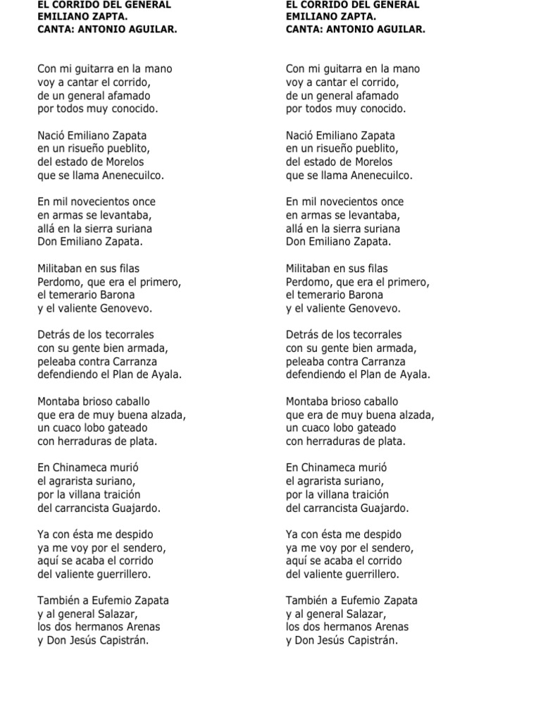 El Corrido Del General Emiliano Zapata PDF | PDF