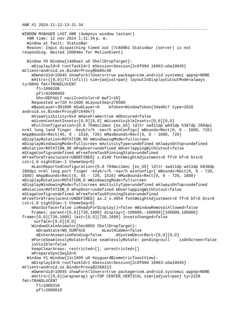 ANR Report: StatusBar Timeout Issue | PDF | System Software | Software