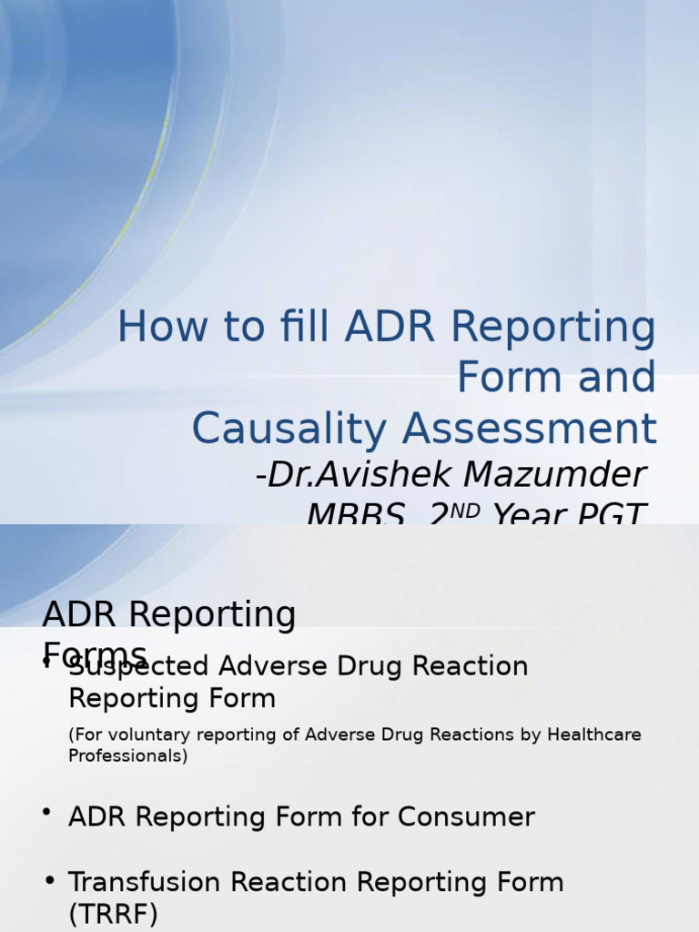 Adr Reporting Form | PDF | Dose (Biochemistry) | Chemistry