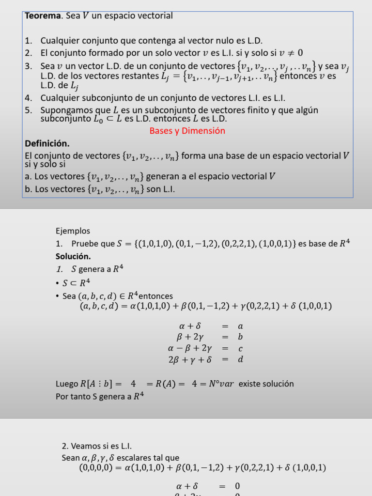 Propiedades de Espacios Vectoriales y Bases | PDF | Base (álgebra ...