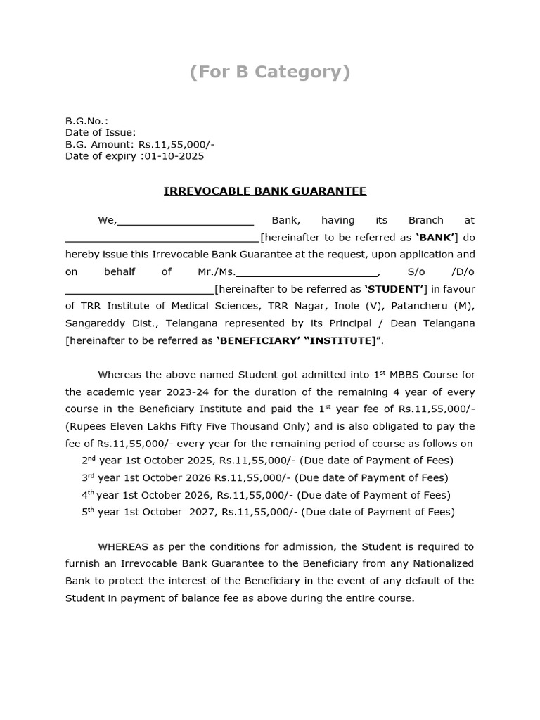 Irrevocable Bank Guarantee for Fees | PDF | Justice | Crime & Violence