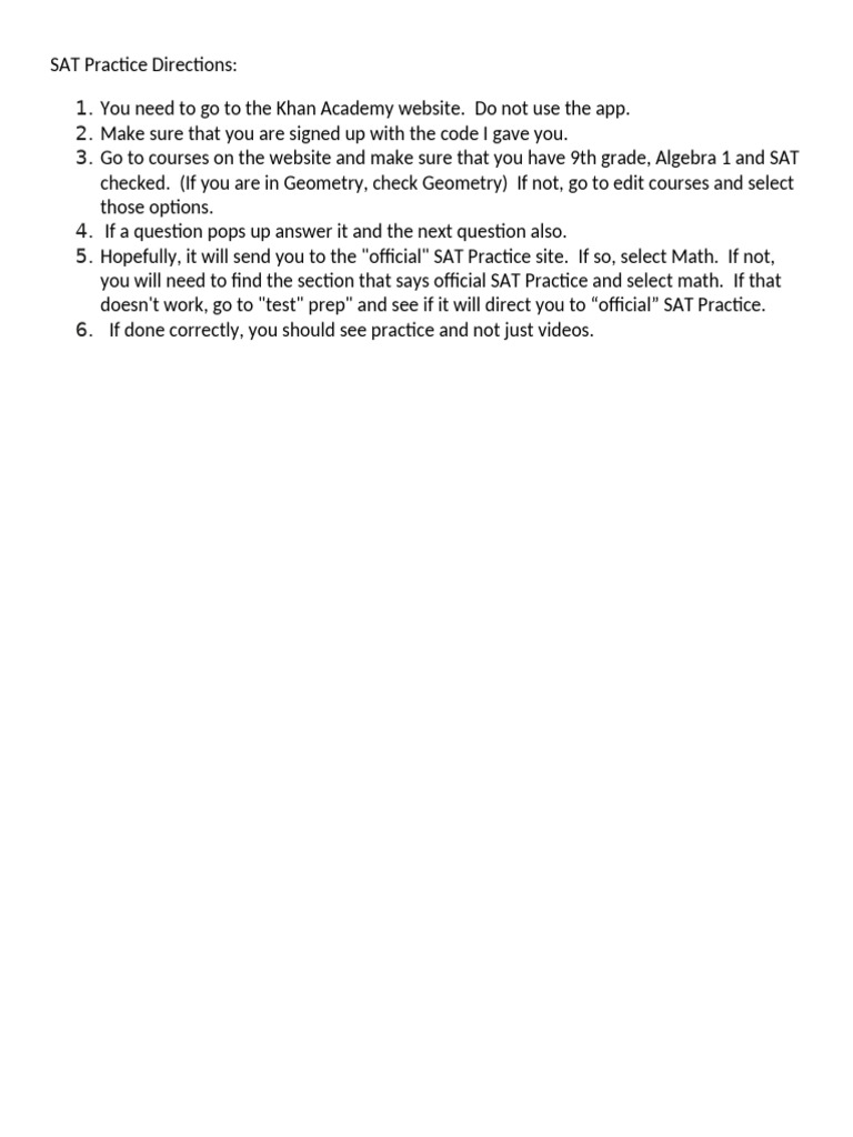 SAT Practice Directions | PDF