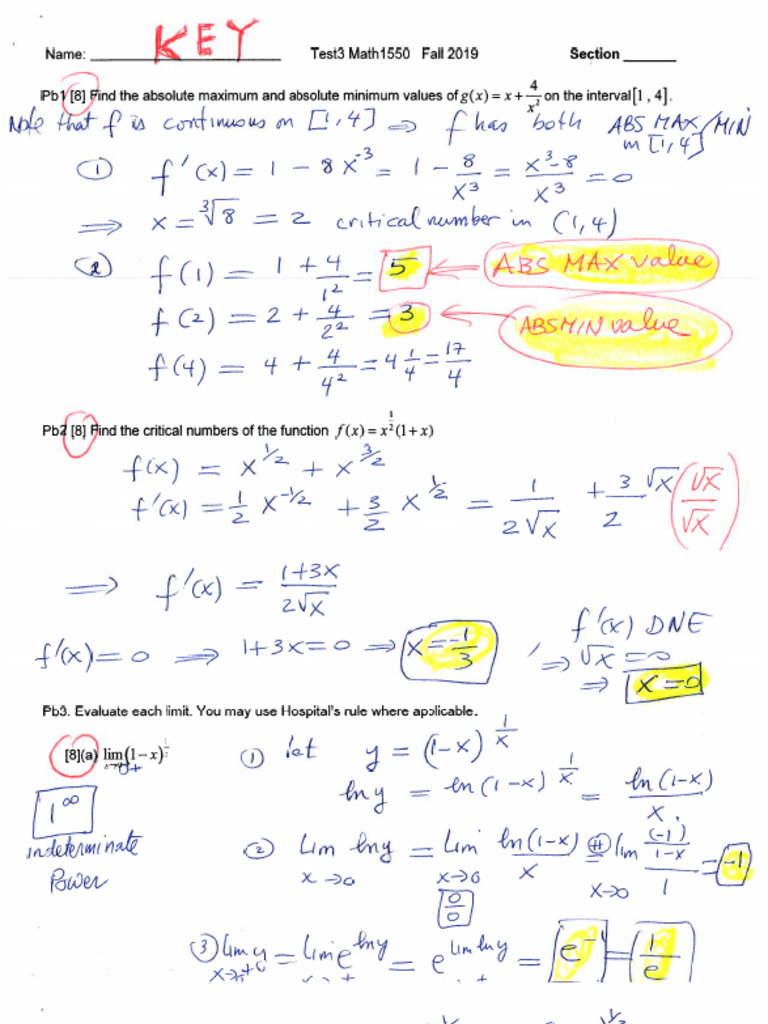 Key Test3 Math1550 Fall2019 | PDF