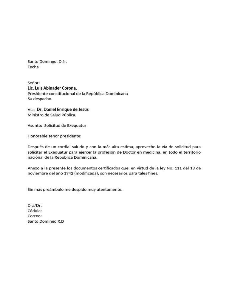 Solicitud de Exequatur Médico RD | PDF | Derecho