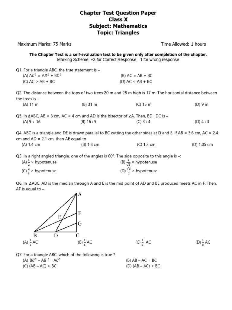 Class X Mathematics Triangle Test | PDF | Triangle | Geometric Shapes