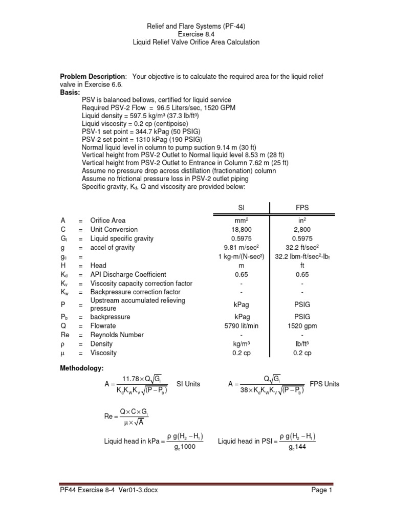 Liquid Relief Valve Area Calculation | PDF | Chemical Engineering | Gas ...