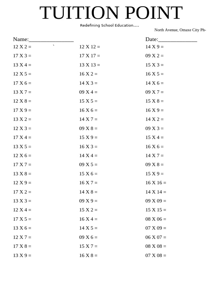 Table Assessment Worksheet | PDF
