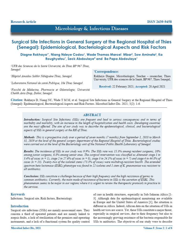 Surgical Site Infections in Thies, Senegal | PDF | Beta Lactamase ...