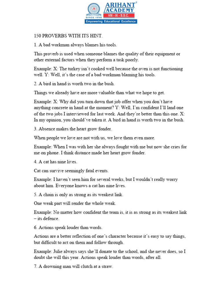 150 Proverbs and Their Meanings | PDF | Laughter | Proverb