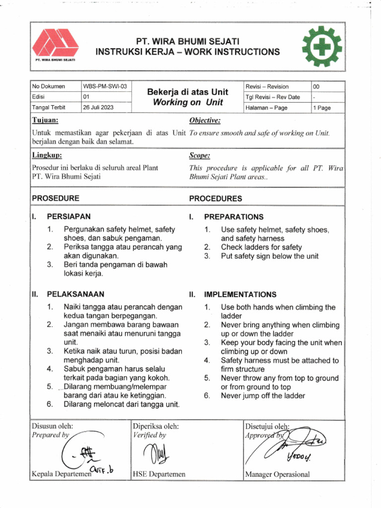 WBS-PM-SWI-03 Bekerja Di Atas Unit | PDF
