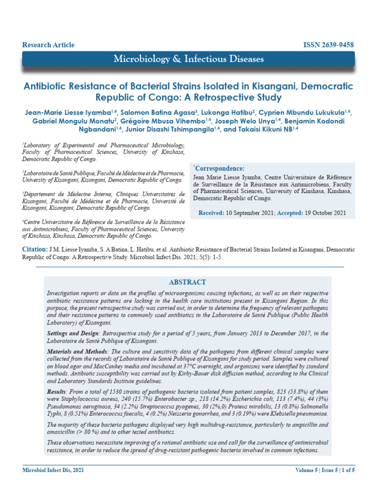 Antibiotic Resistance in Kisangani Bacteria | PDF | Antimicrobial ...