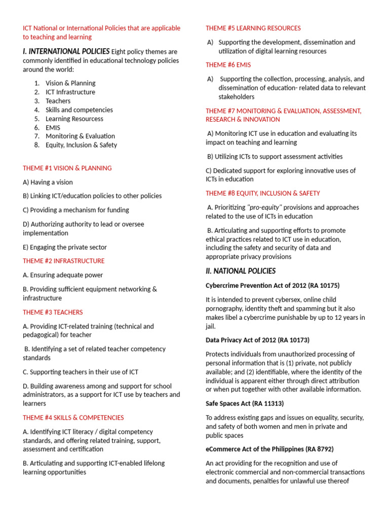 ICT Policies for Education and Safety | PDF | Information And ...