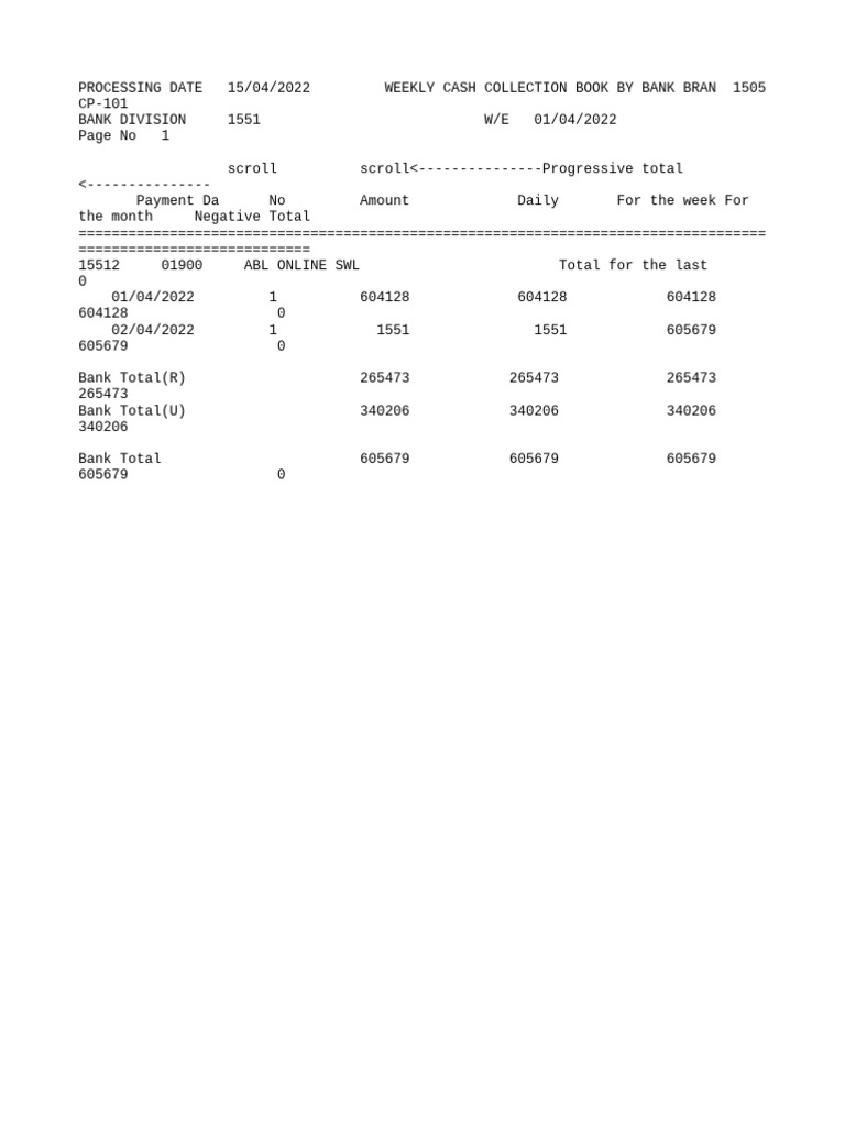 Weekly Cash Collection Report 2022 | PDF