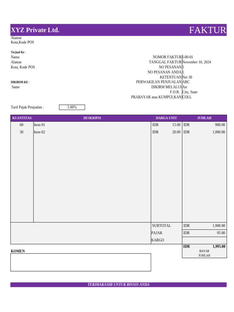 Format Faktur Penjualan IDR 1,995.00 | PDF