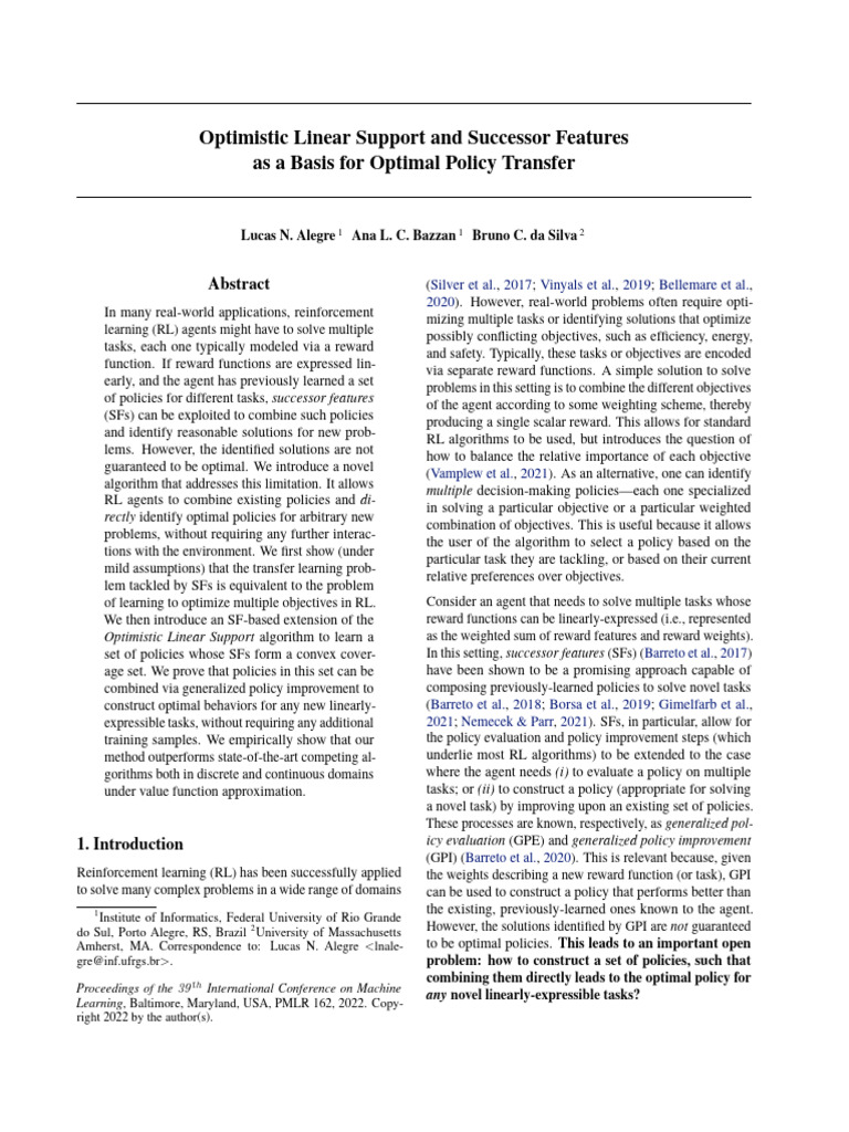 Optimistic Linear Support and Successor Features As A Basis For Optimal ...