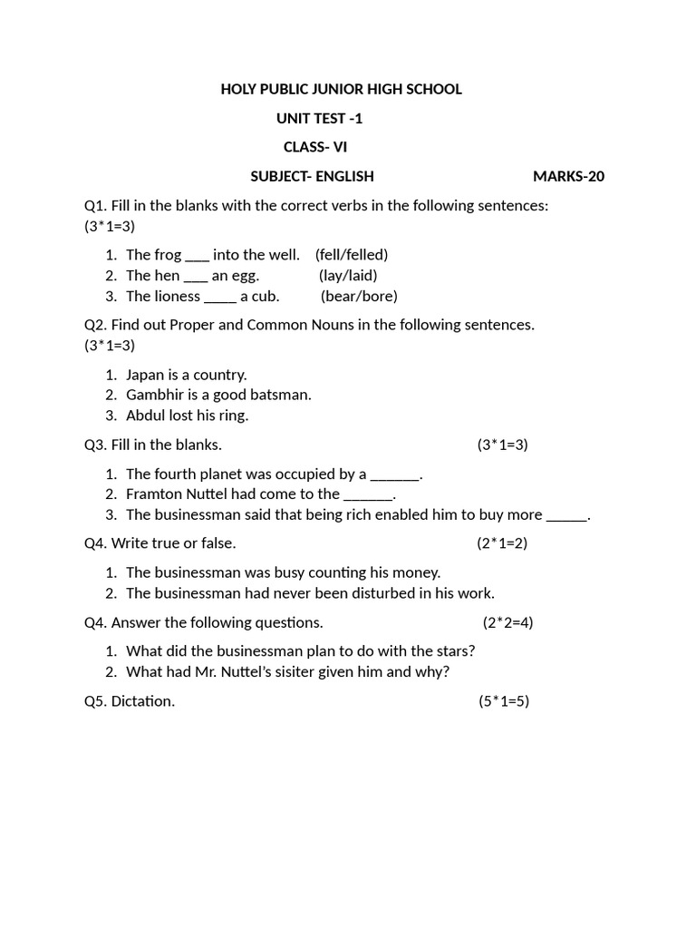 Unit Test 1 Class 6 | PDF | Teaching Methods & Materials