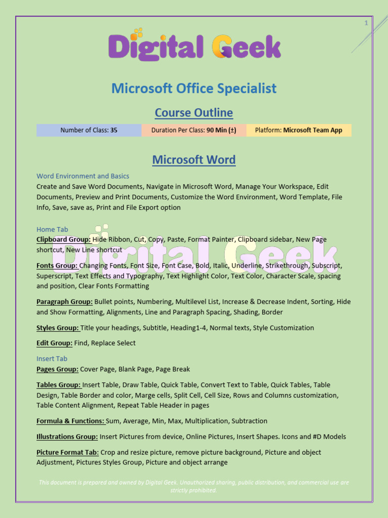 Digital Geek Course Outline | PDF | Page Layout | Microsoft Word