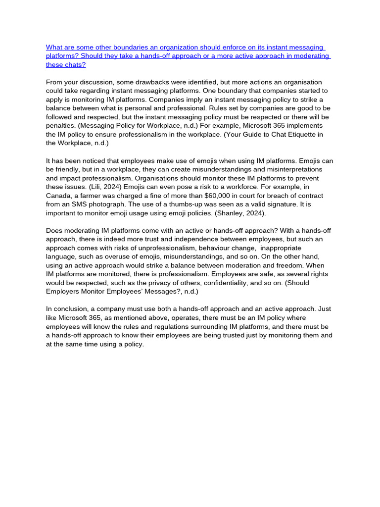 Guidelines for Workplace IM Policies | PDF | Instant Messaging | Business