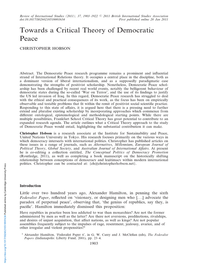 Towards A Critical Theory of Democratic Peace | PDF | Positivism | Science