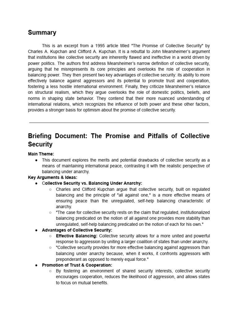 Collective Security: Benefits and Challenges | PDF | Political Science ...