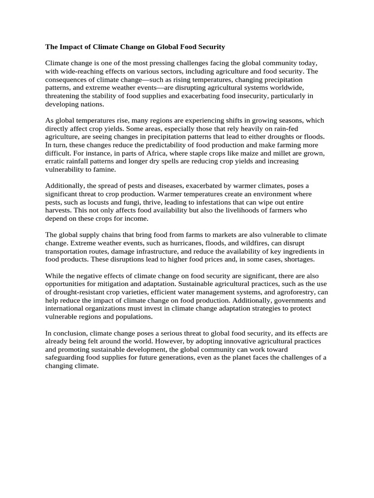 The Impact of Climate Change On Global Food Security | PDF | Food ...