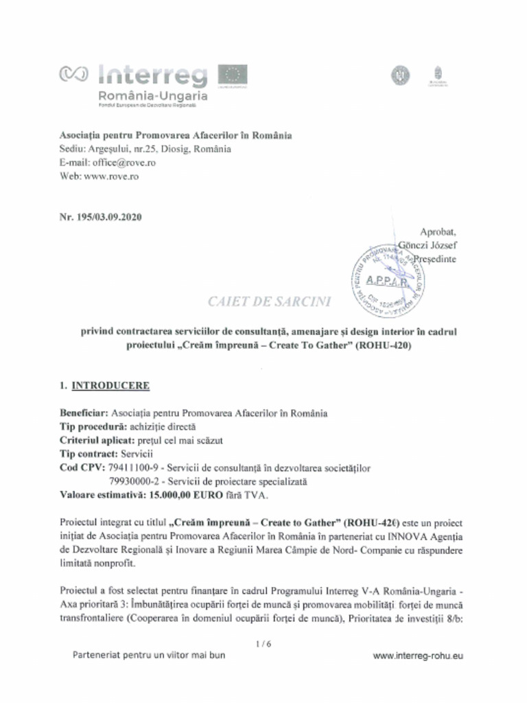 Caiet de Sarcini Consultanta Amenajare | PDF