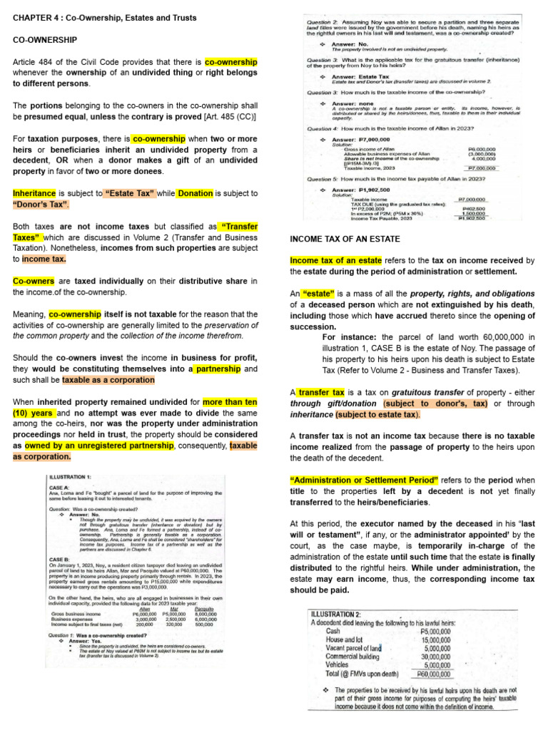 Chapter 4 Co Ownership Estates And Trusts Pdf Taxes Tax Deduction
