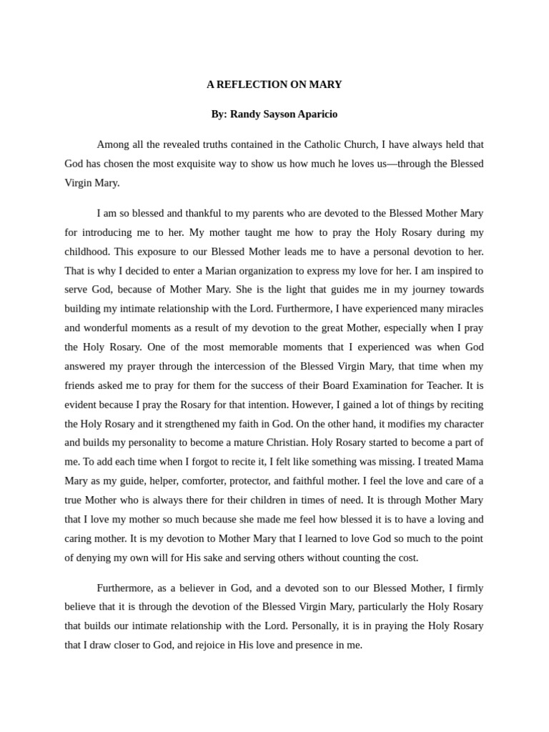 Reflection on Devotion to Mother Mary | PDF