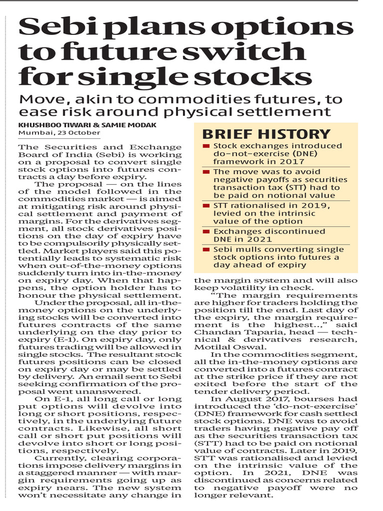 24oct SEBI To Convert Single Stock Options To Future | PDF | Option ...