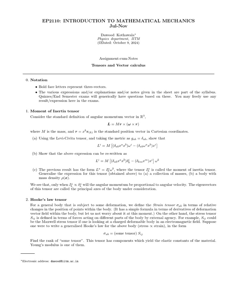 EP2110 Problems On Tensors and Vector Calculus - PDF | PDF | Tensor ...