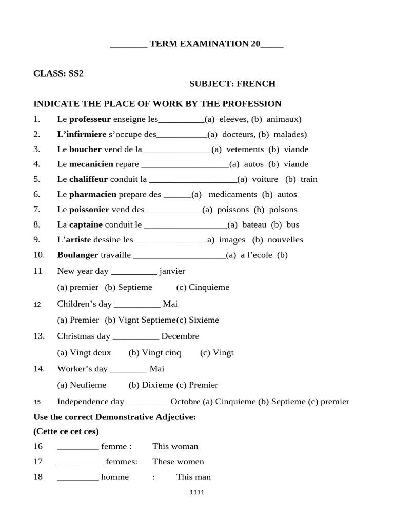Examen de français - 1er trimestre | PDF