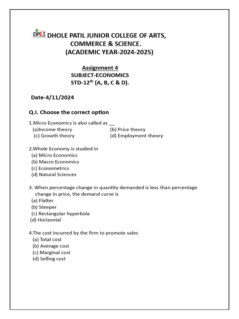 Economics Assignment 4 PDF | PDF | Demand | Elasticity (Economics)