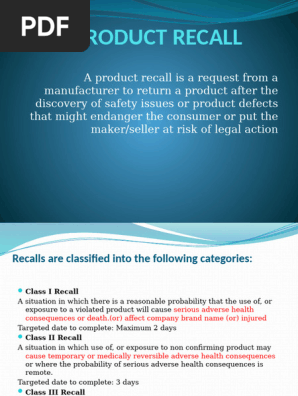 PRODUCT RECALL GUIDE