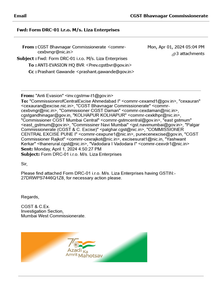 Form DRC-01 for Liza Enterprises Investigation | PDF | Invoice | Taxes