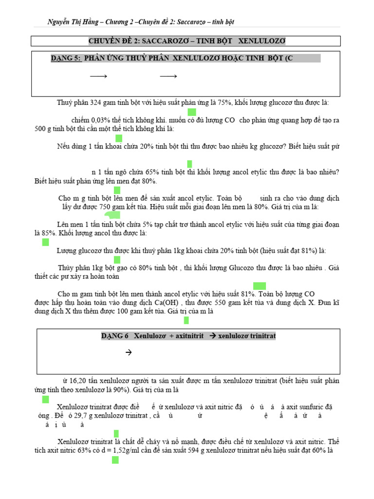 Hóa 12 Chương 2 CĐ 2 Saccaroro Tinh B T Xenlulozo | PDF