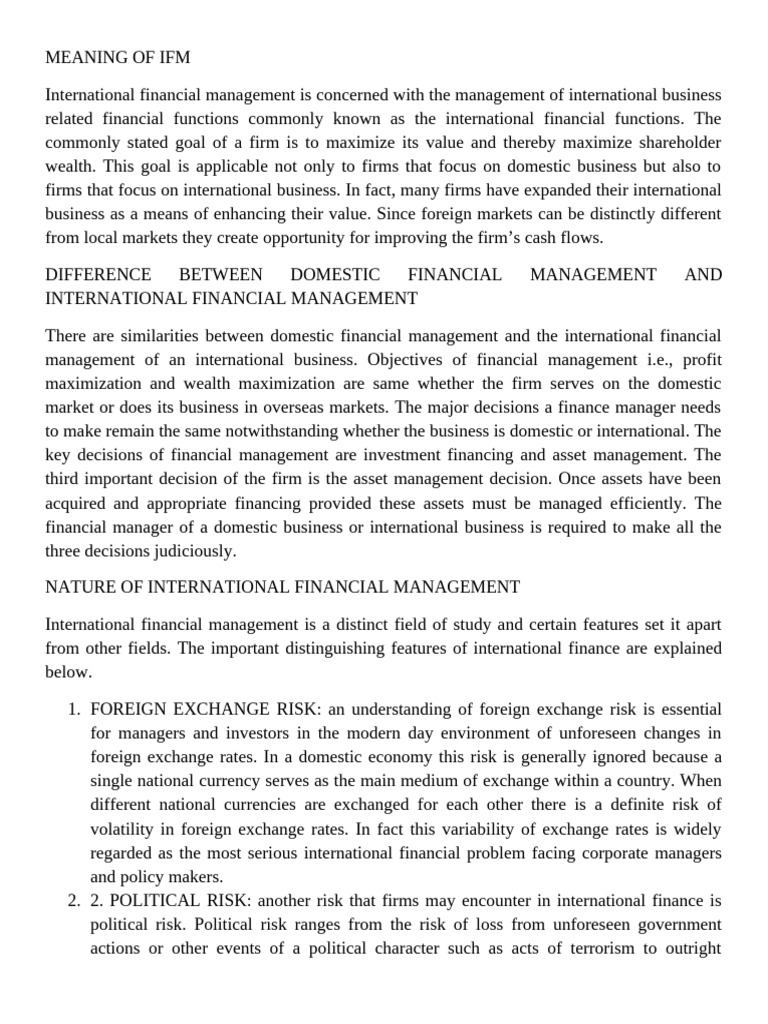 Unit-I and II Notes - International Financial Management | PDF | Debits ...