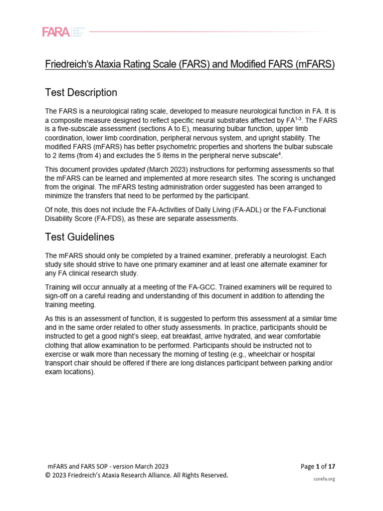 mFARS and FARS Assessment Guidelines | PDF | Anatomical Terms Of Motion ...