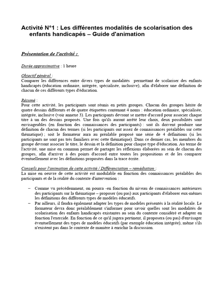 Modalités de Scolarisation des Enfants Handicapés | PDF | Invalidité