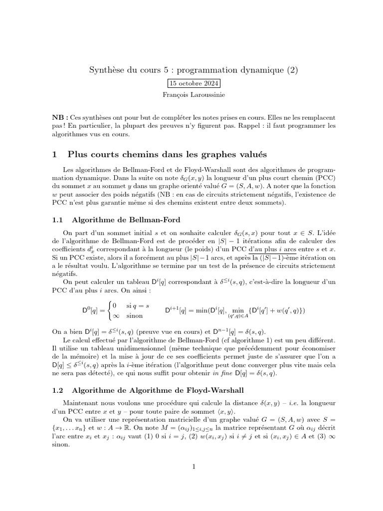 Algorithmes de Programmation Dynamique | PDF | Algorithmes ...