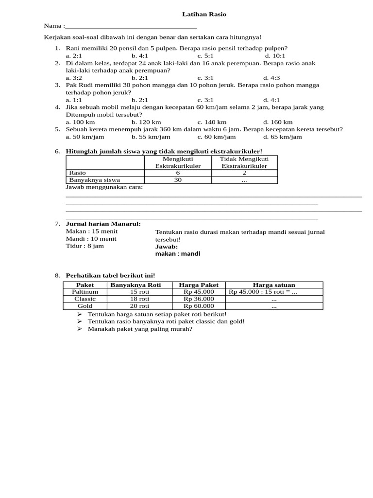 Soal Latihan Rasio Kelas 6 SD | PDF | Karier & Perkembangan | Metode ...