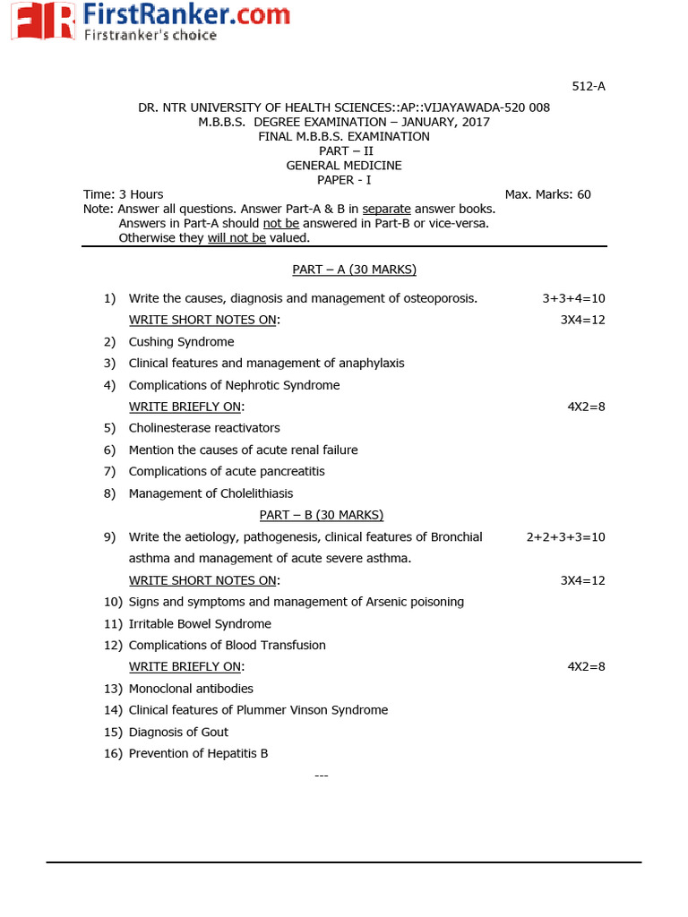 MBBS Final Exam: General Medicine | PDF | Diseases And Disorders ...
