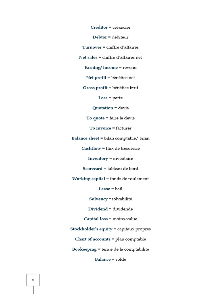 Financial Terms Glossary in French | PDF