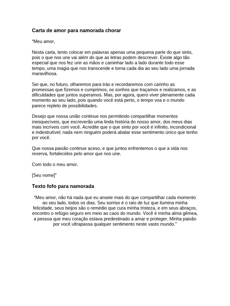 Carta de Amor para Namorada Chorar | PDF, image size:768x1024