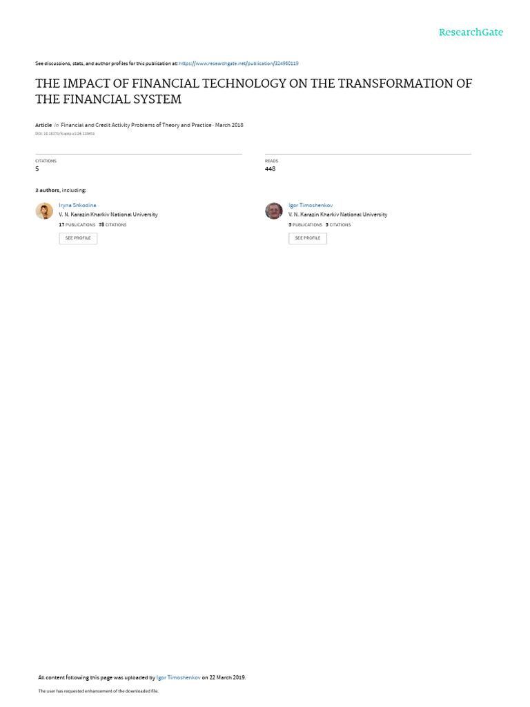 The Impact of Financial Technology On The Transfor | PDF