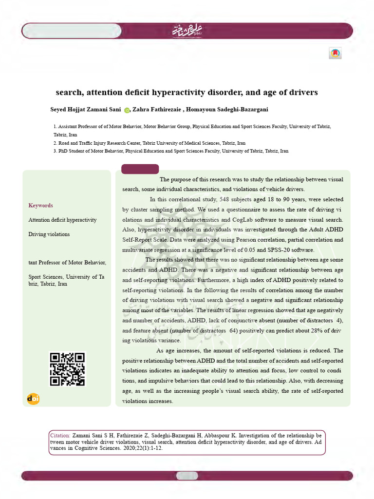Search, Attention Deficit Hyperactivity Disorder, and Age of Drivers | PDF