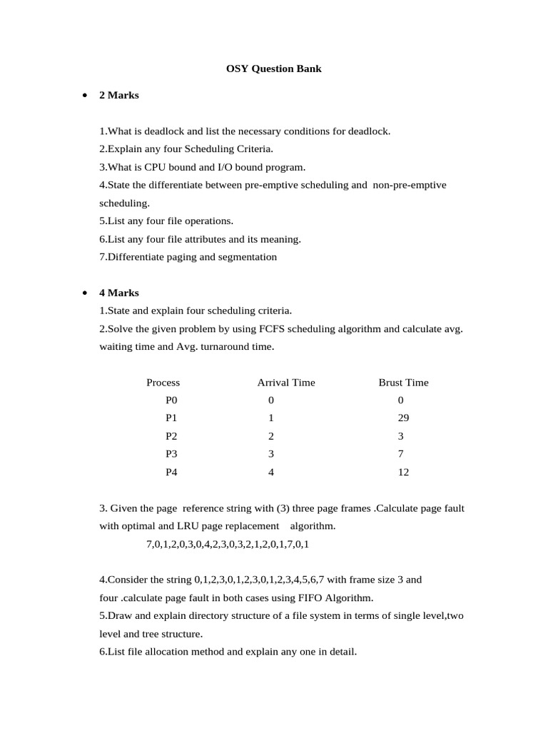 OSY Model Answer Key and Page Faults | PDF