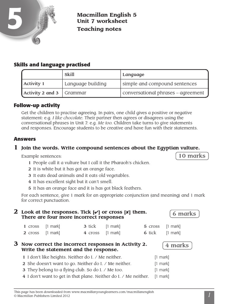 Macmillan English 5 Unit 7 Worksheet | PDF | Linguistics | Grammar
